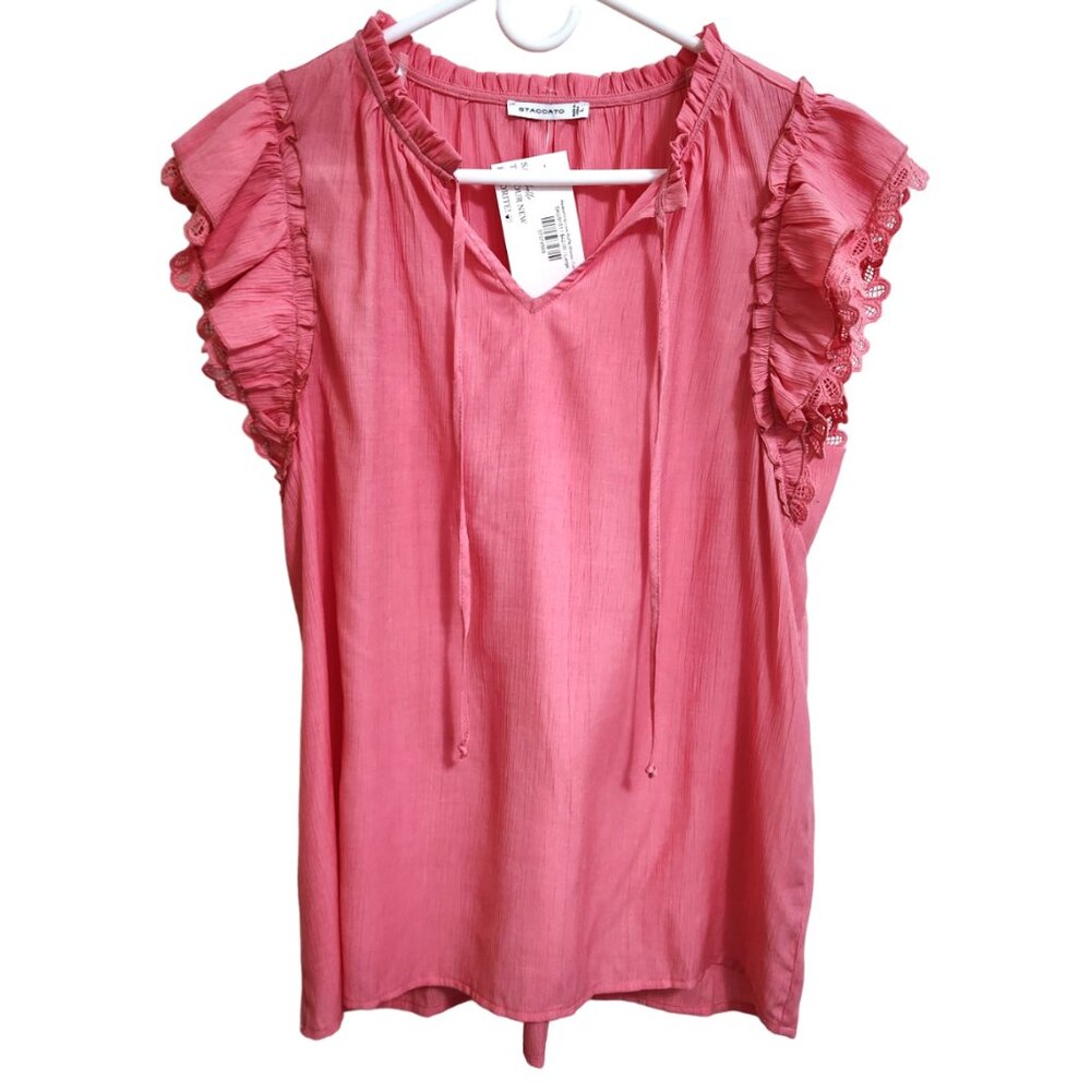 Staccato New Coral Pink Blouse Short Ruffled Sleeves Size L